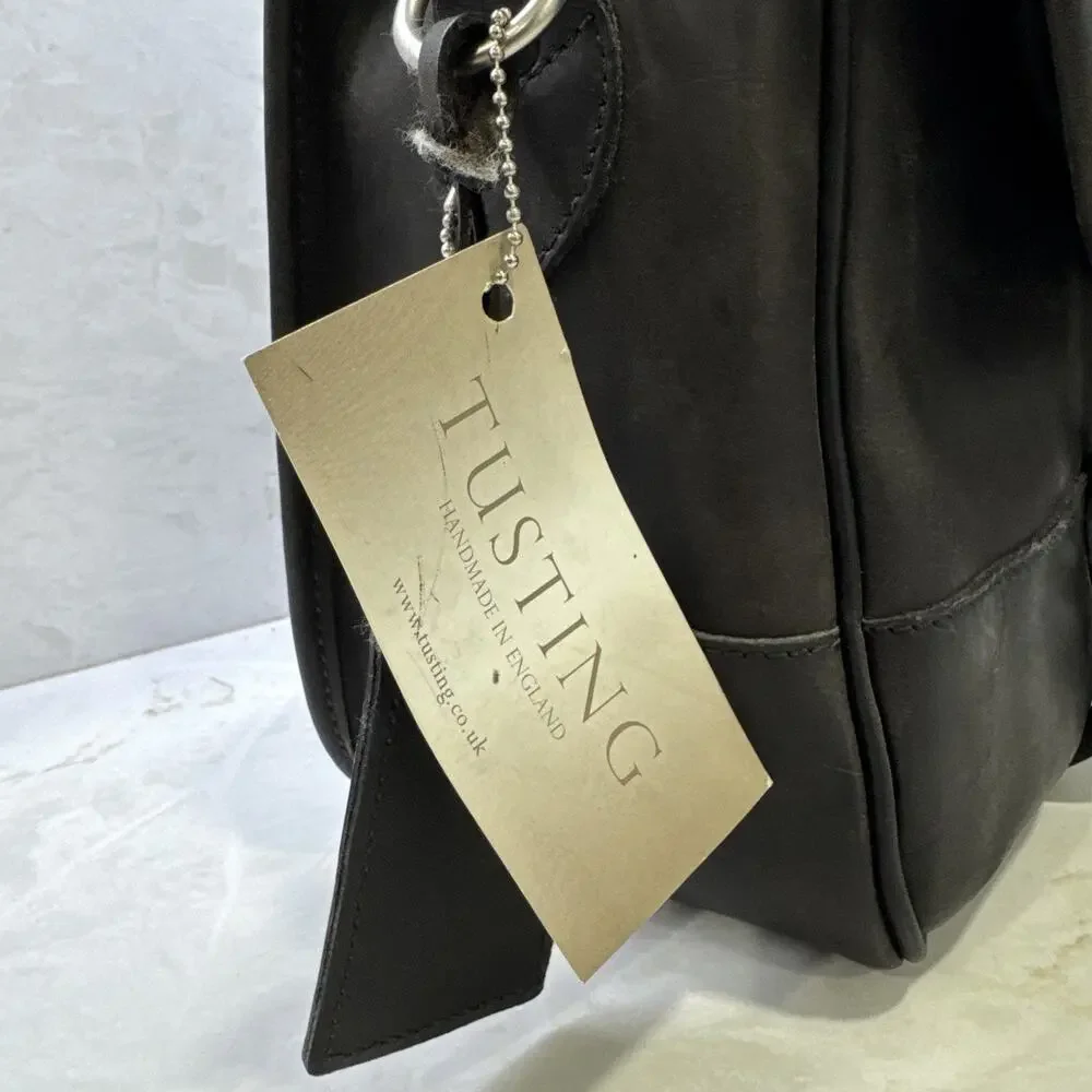 Tusting Clipper Leather Messenger Briefcase Black Bag Handmade In England